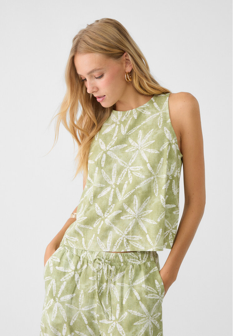 

Stradivarius Fließendes Racerback-Top mit Print und Leinen Khaki XL