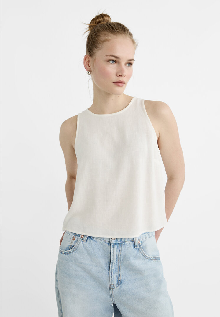 Stradivarius Top Fluid Cu In Și Spate Tip Înotător Alb Xs