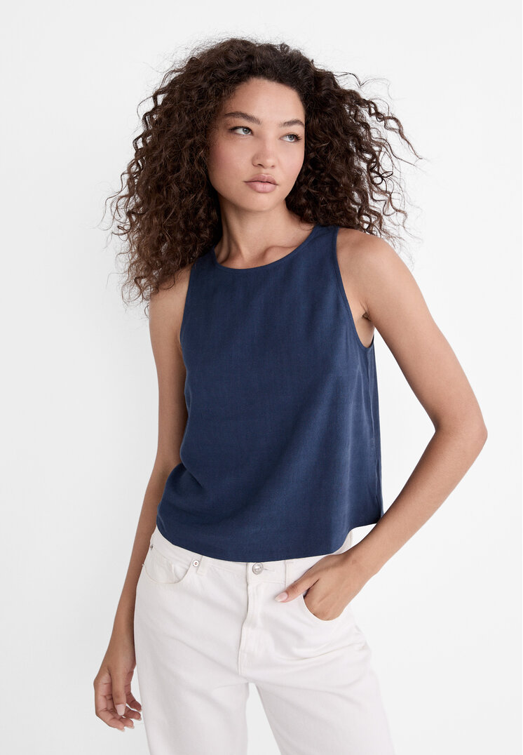 Stradivarius Top Fluid Cu In Și Spate Tip Înotător Bleumarin M