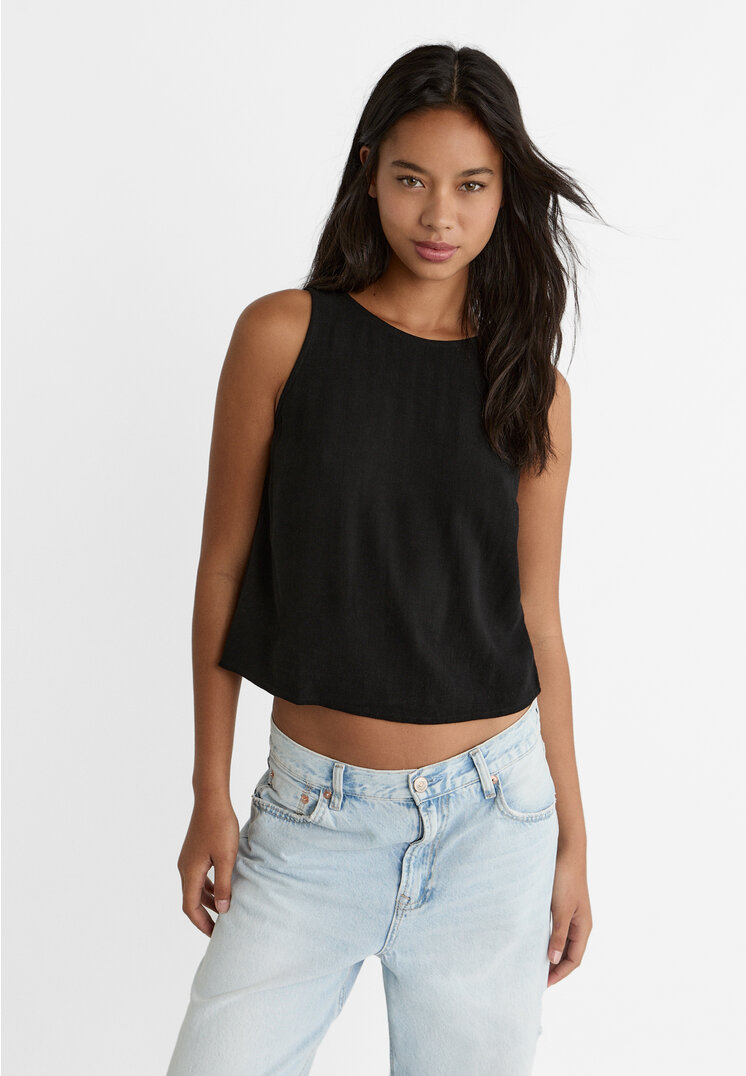 Stradivarius Top Fluid Cu In Și Spate Tip Înotător Negru S