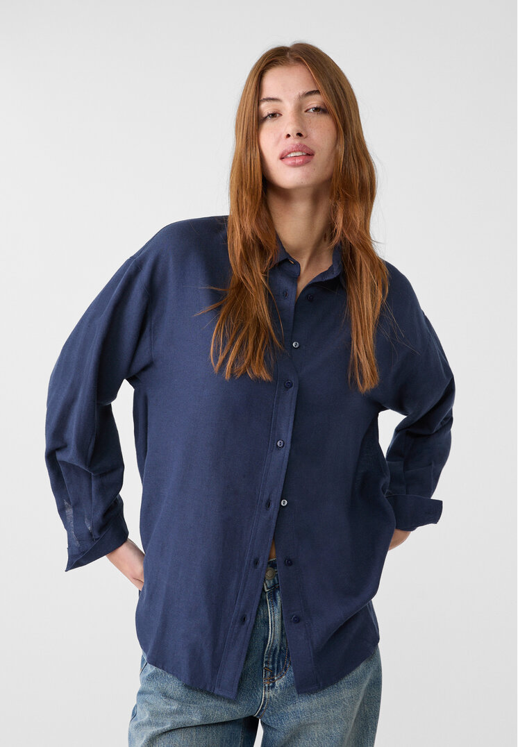 Stradivarius Cămașă Cu In Bleumarin Xs