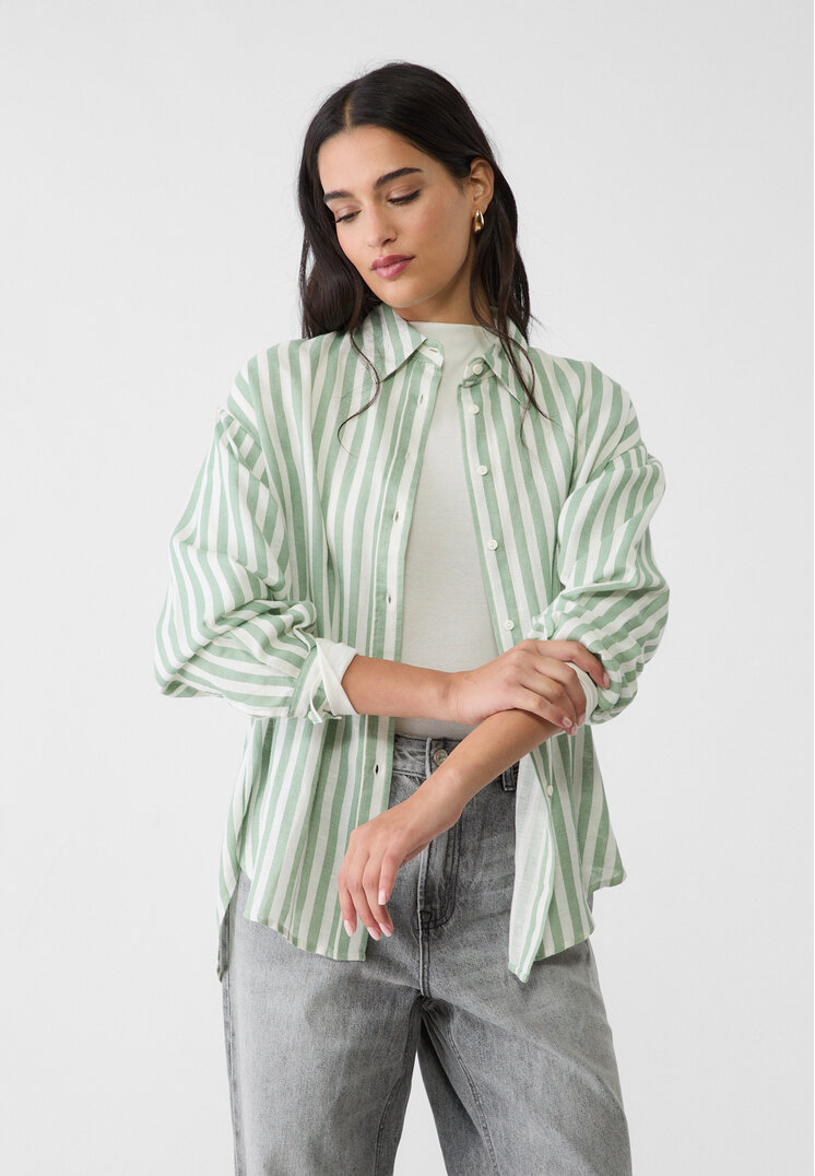Stradivarius Cămașă Cu In Verde Xl