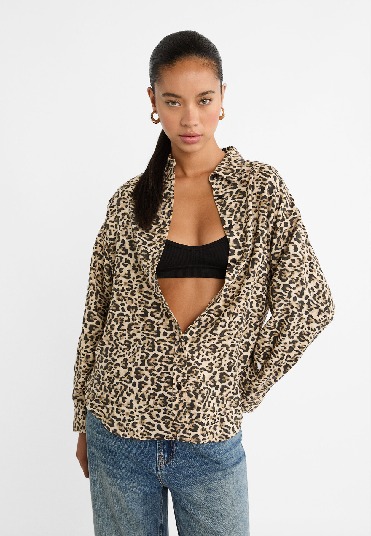 Camisa con lino estampado leopardo