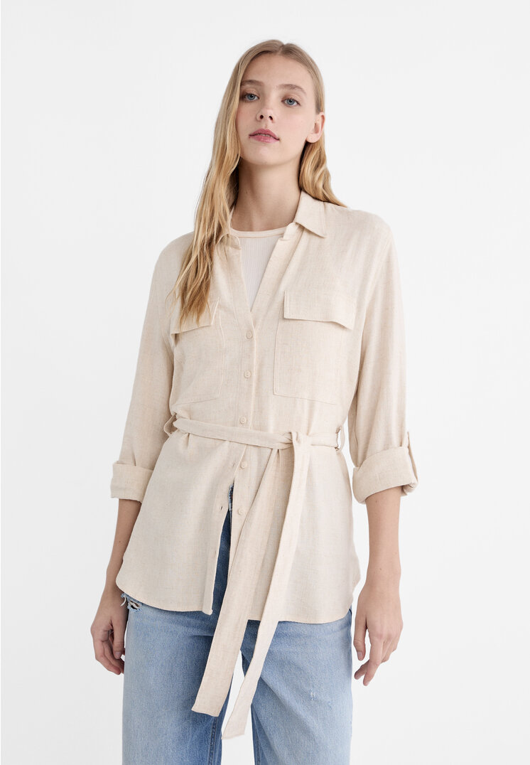 Stradivarius Overshirt Fluid Cu Curea Piatră Xl