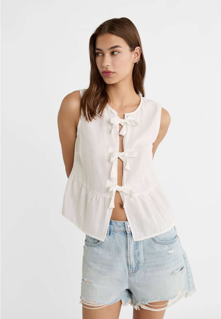 Stradivarius Top Fără Mâneci Cu In Alb Xs