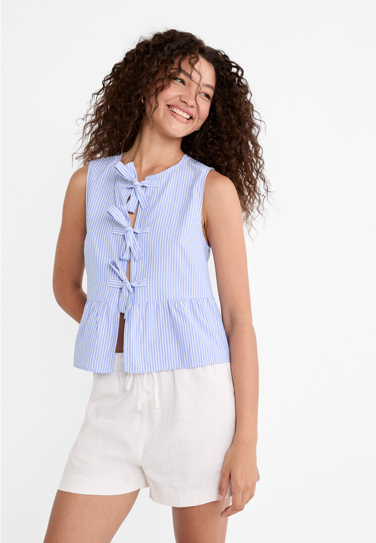 Stradivarius Top Fără Mâneci Cu Dungi Azuriu M