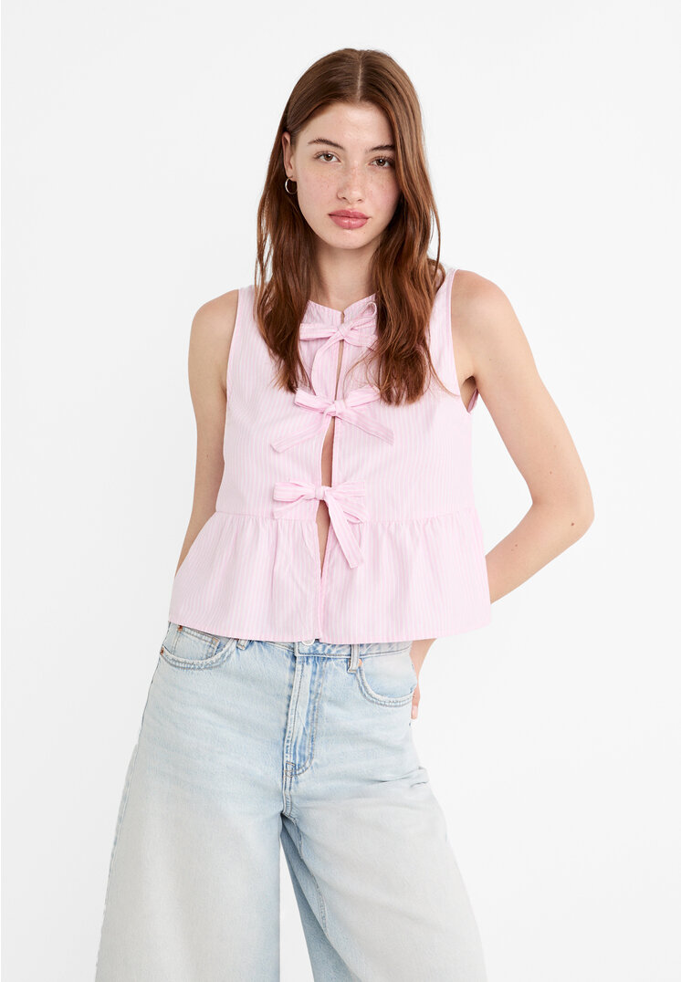 Stradivarius Top Fără Mâneci Cu Dungi Fucsia M