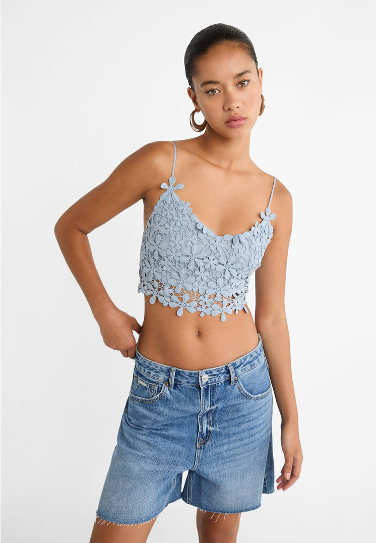 Stradivarius Maiou Croșetat Azuriu Xl