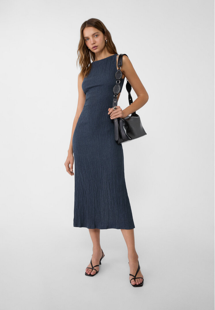 Stradivarius Rochie Midi Decupată Bleumarin L