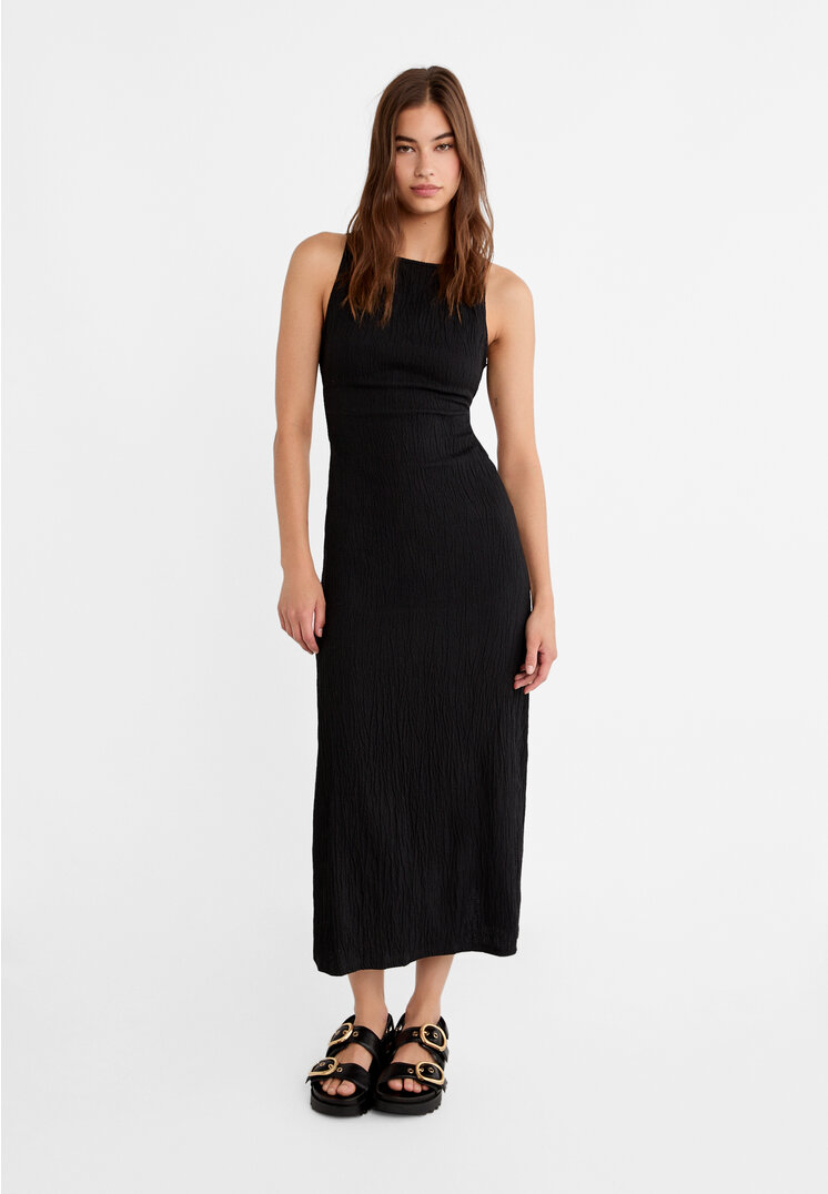 Stradivarius Rochie Midi Decupată Negru M