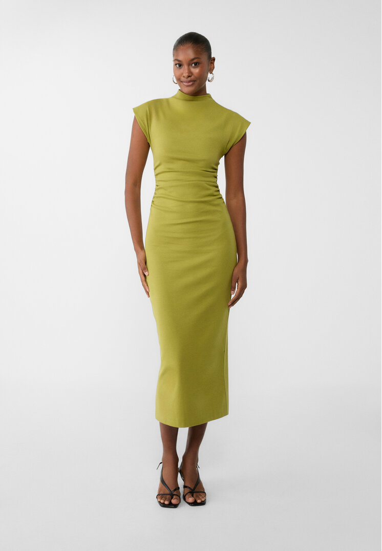 Stradivarius Rochie Midi Cu Guler Înalt Verdes Fistic M