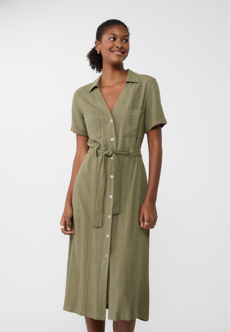 Stradivarius Rochie Midi Tip Cămașă Cu In Kaki Xl
