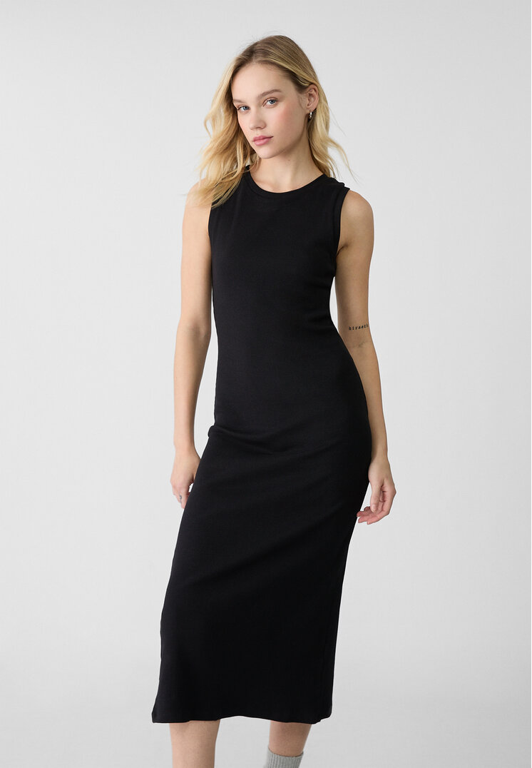 Stradivarius Rochie Midi Reiată Negru S