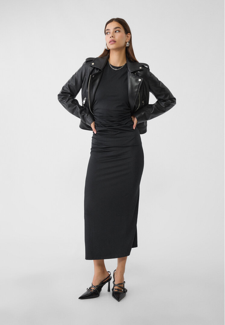 Stradivarius Rochie Lungă Cu Spatele Gol Negru M