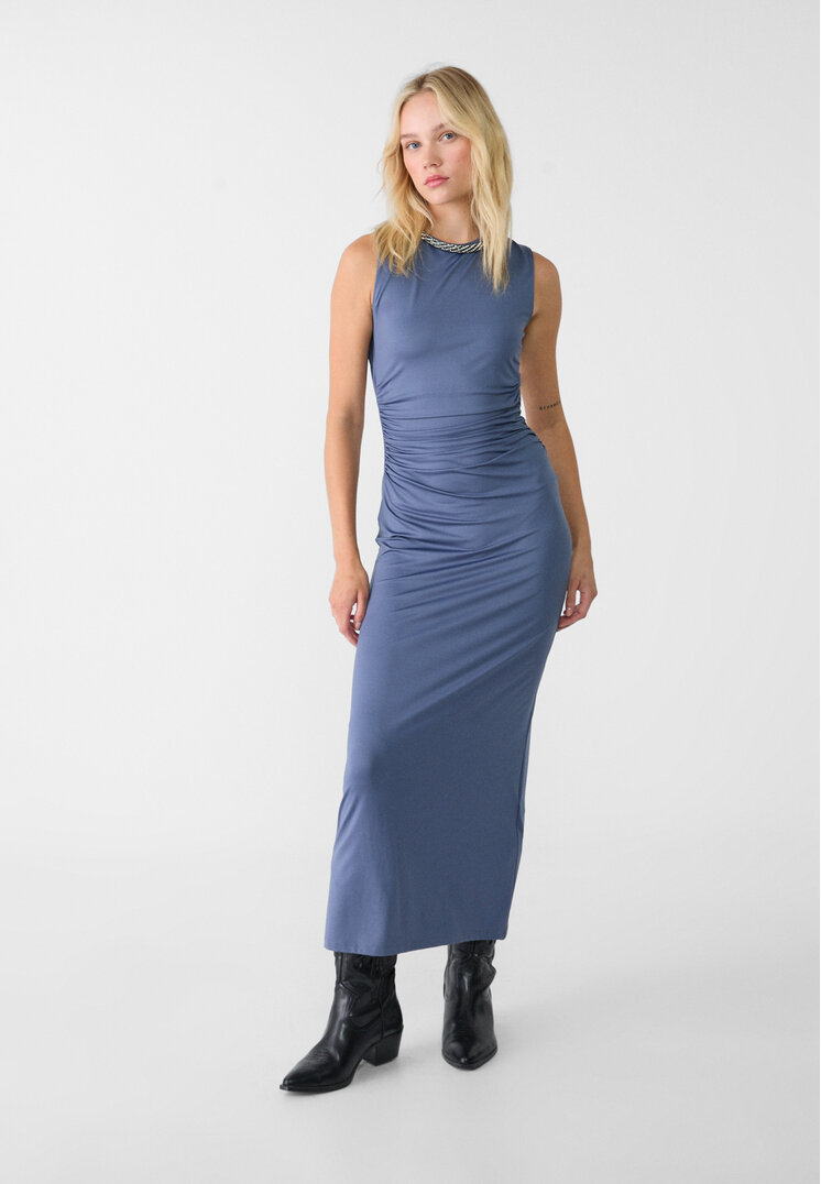 Stradivarius Rochie Lungă Cu Spatele Gol Indigo L