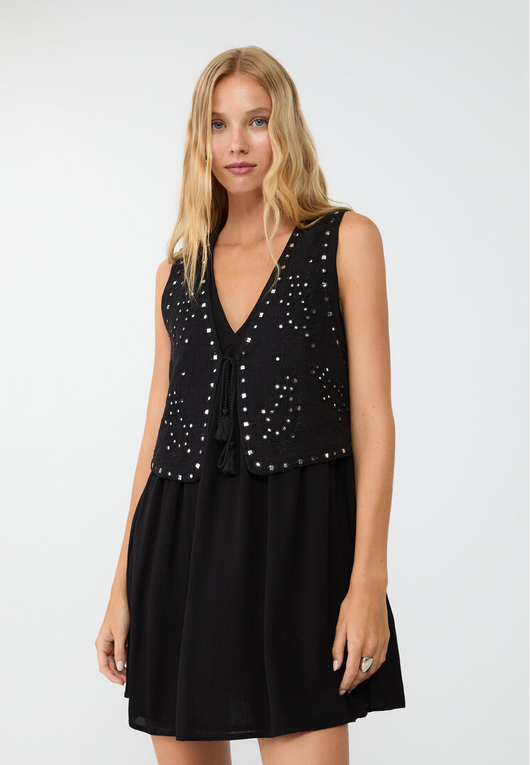 

Stradivarius Kurzes Crêpe-Kleid mit Weste Schwarz L