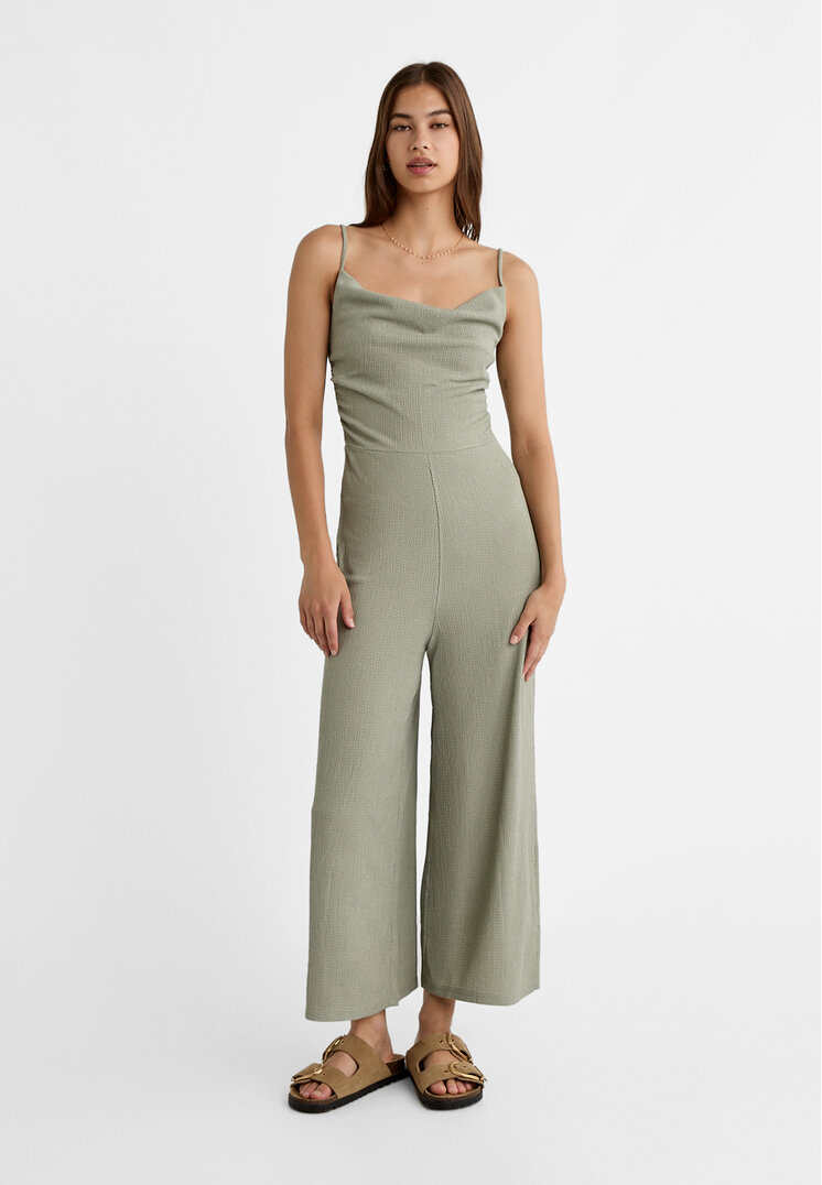 

Stradivarius Luźny drapowany kombinezon Khaki XS