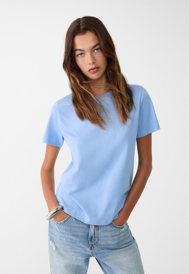 Stradivarius Tricou Simplu Cu Mânecă Scurtă Azuriu L