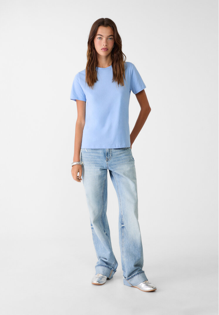 Stradivarius Maglietta basic a maniche corte  Celeste XL