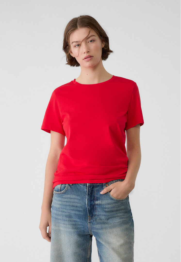 Stradivarius Tricou Simplu Cu Mânecă Scurtă Roșu S