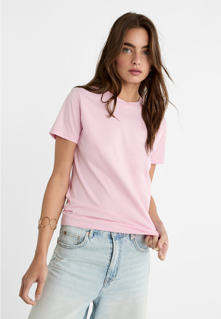 Stradivarius Tricou Simplu Cu Mânecă Scurtă Roz Pastel M