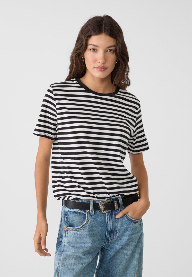 Stradivarius Tricou Simplu Negru Xl