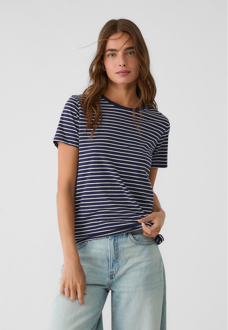 Stradivarius Tricou Simplu Bleumarin Xs