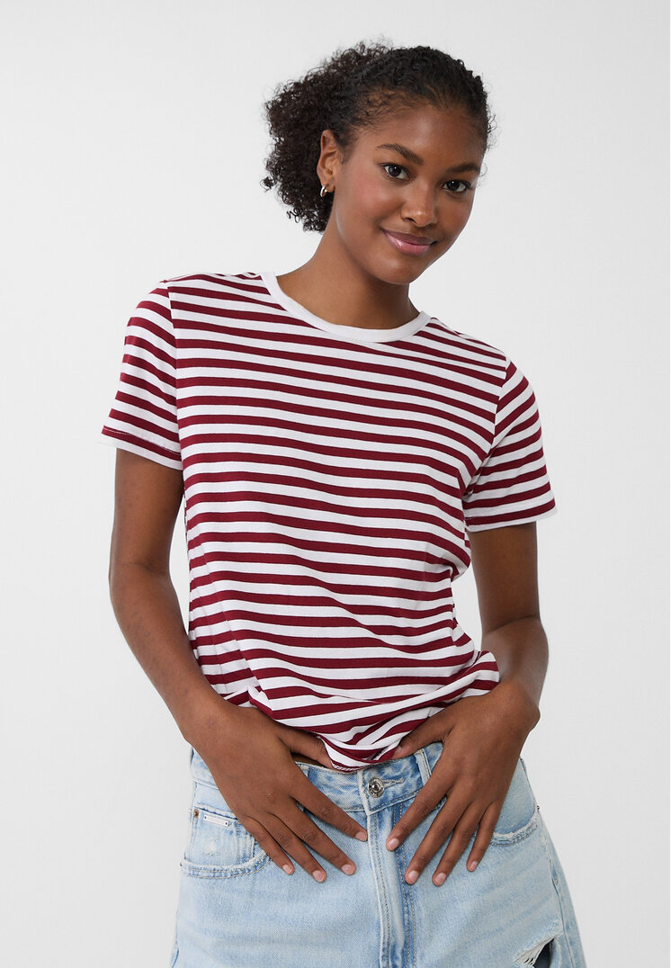 Stradivarius Tricou Simplu Grena M