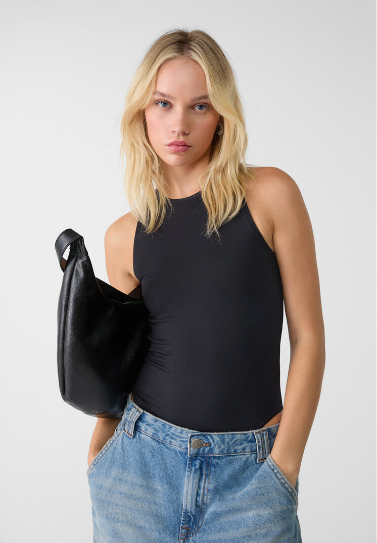 Stradivarius Body Halter Din Poliamidă Negru M
