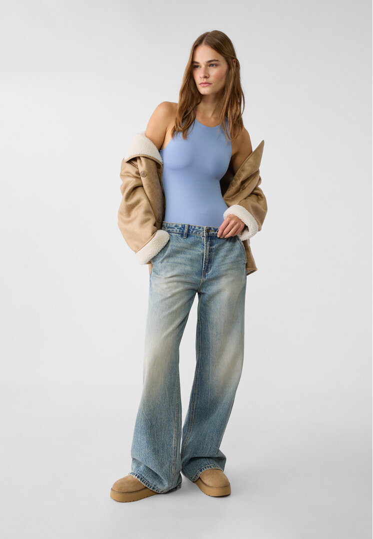 Stradivarius Polyamide halter bodysuit  Sky blue M