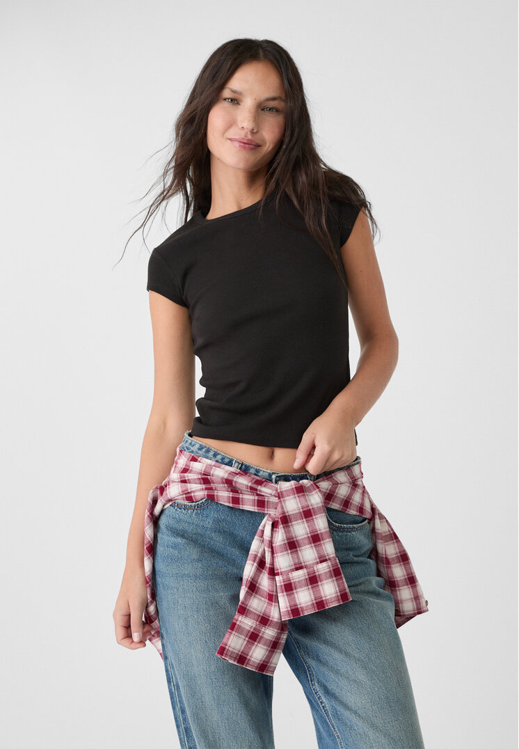 Stradivarius Tricou Reiat Negru Xs