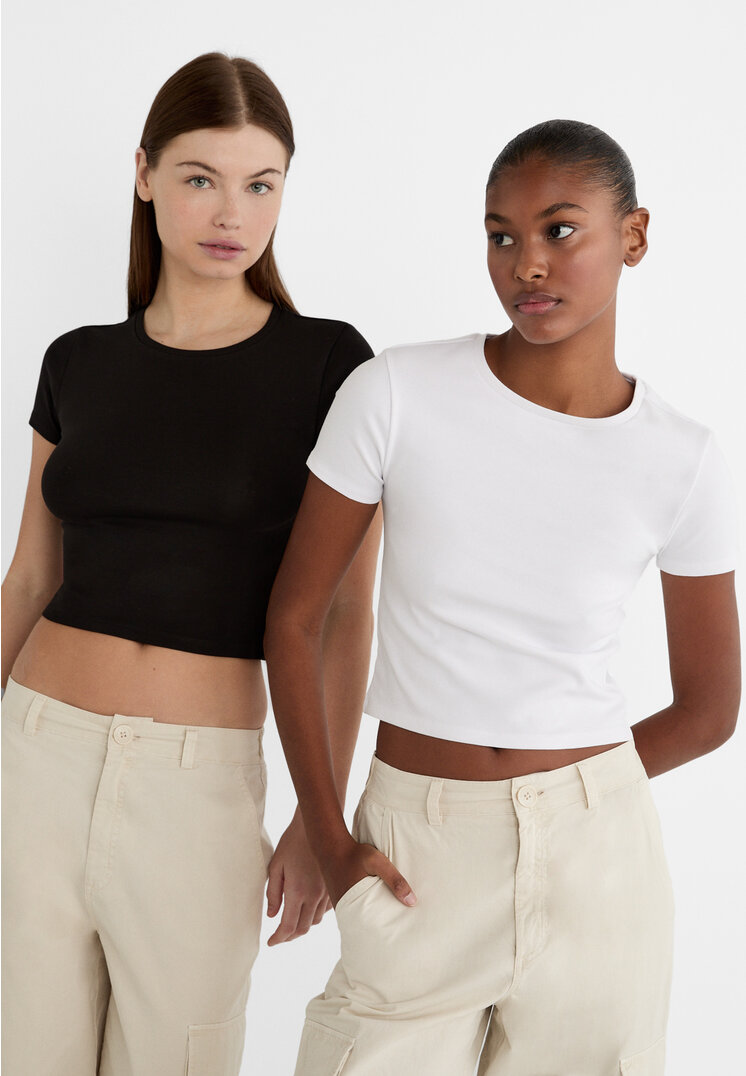 Stradivarius Set De 2 Tricouri Scurte Din Bumbac Alb S