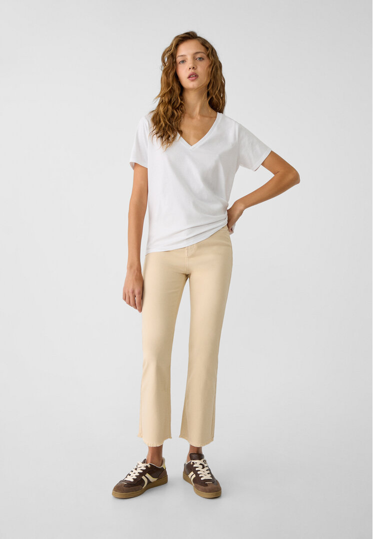 Stradivarius Basic V-neck T-shirt  White XS