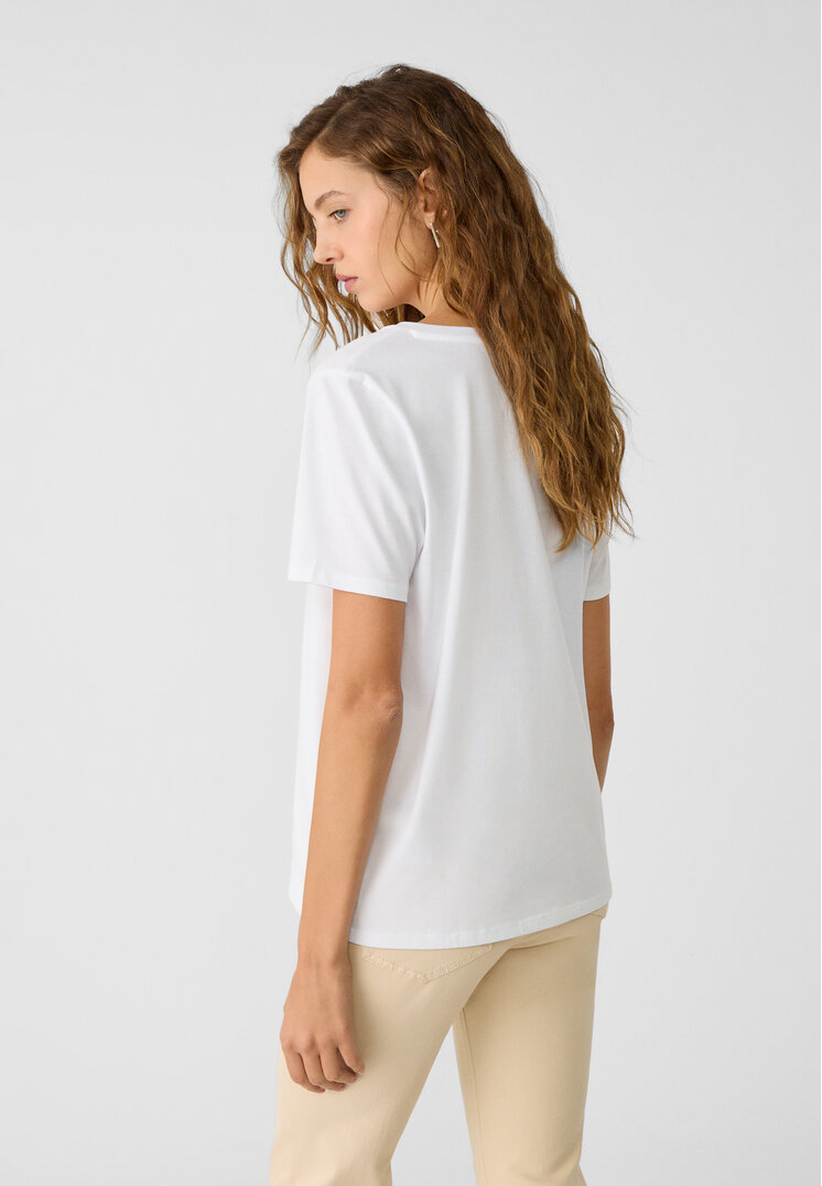Stradivarius Basic V-neck T-shirt  White XS