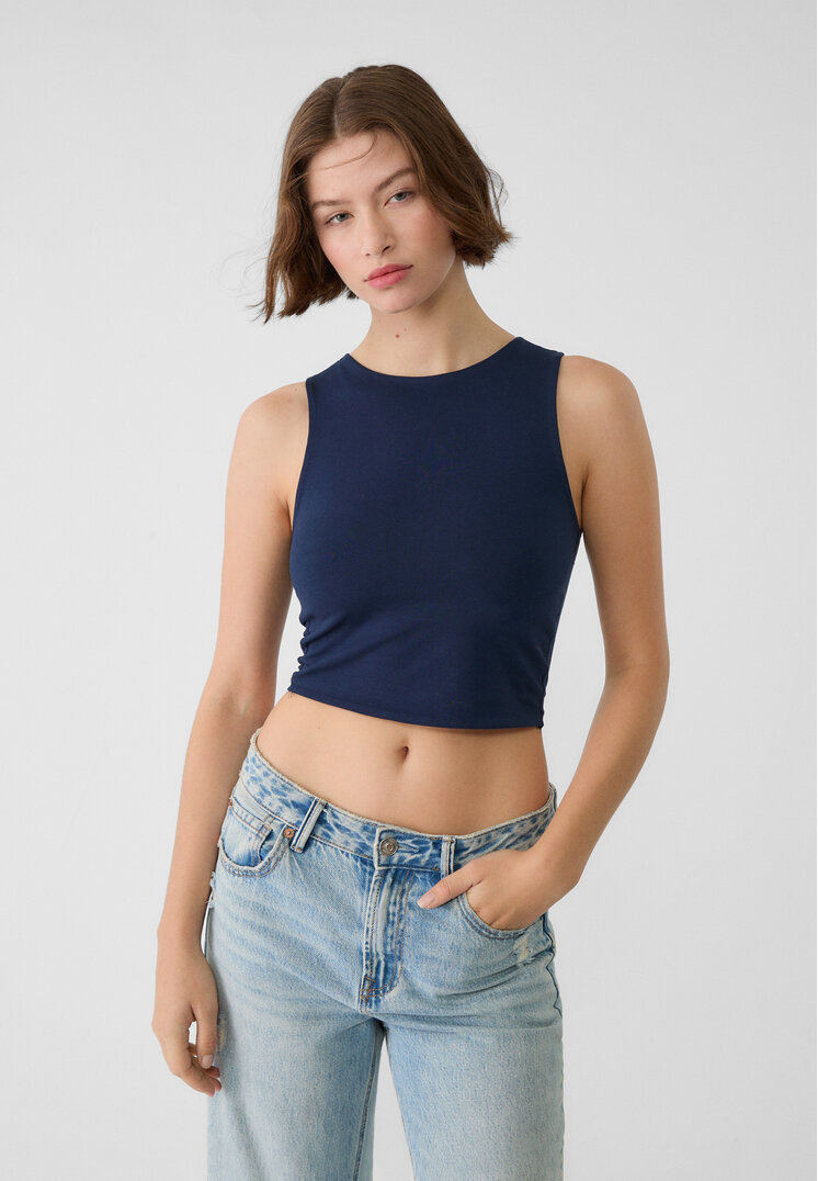 Stradivarius Tricou Fără Mâneci Din Bumbac Bleumarin M