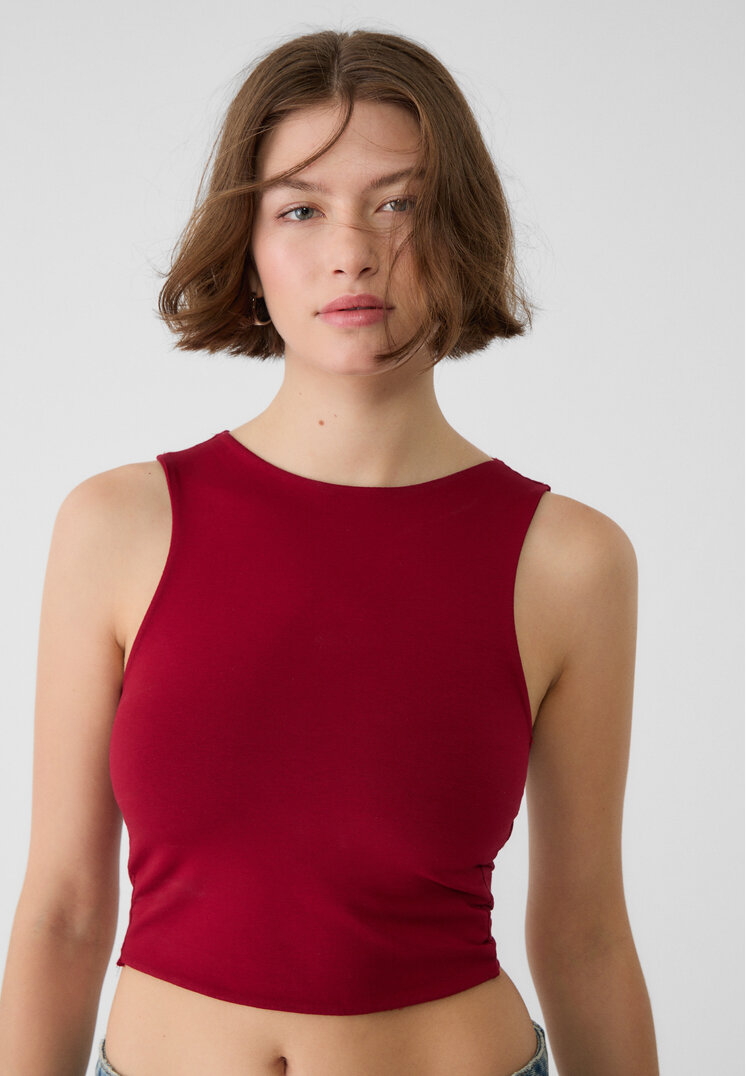 Stradivarius Tricou Fără Mâneci Din Bumbac Grena L