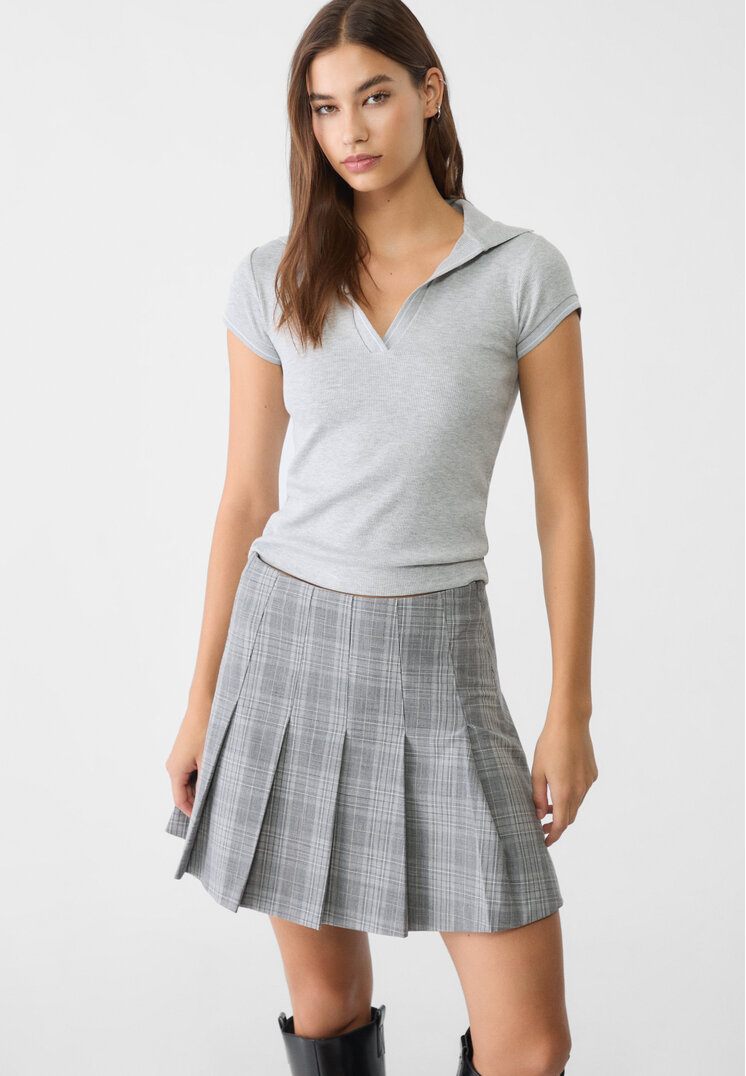 Stradivarius Tricou Polo Cu Detaliu Contrastant Gris Amestec M