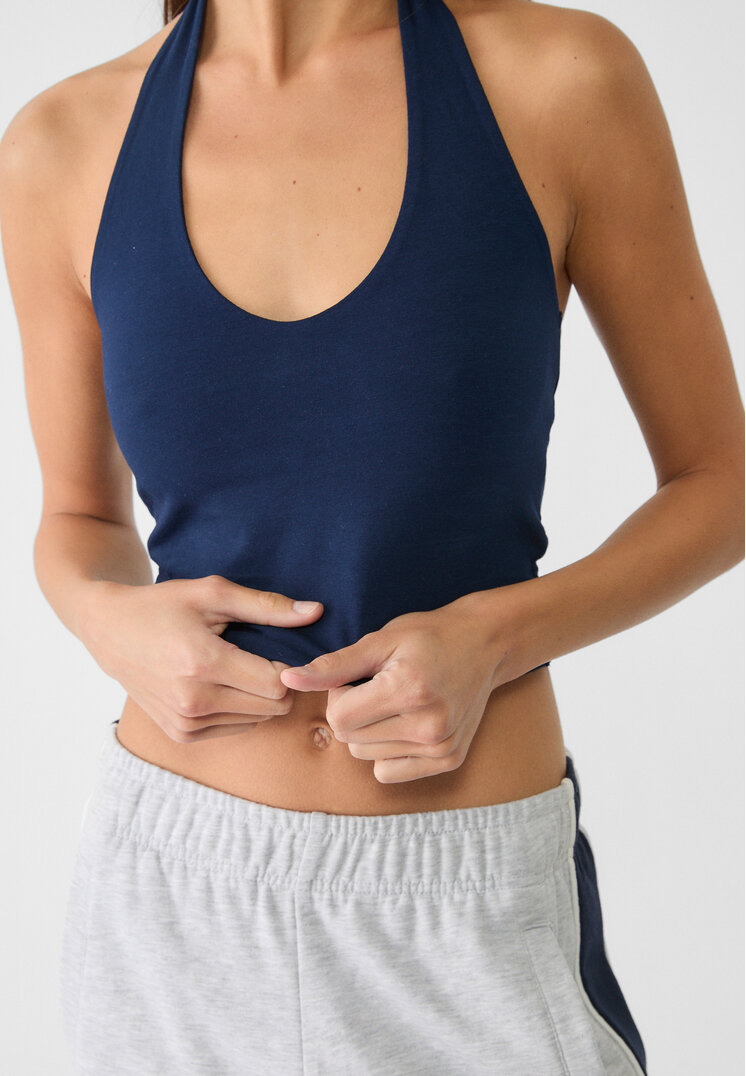Stradivarius Halter crop top  Navy blue L
