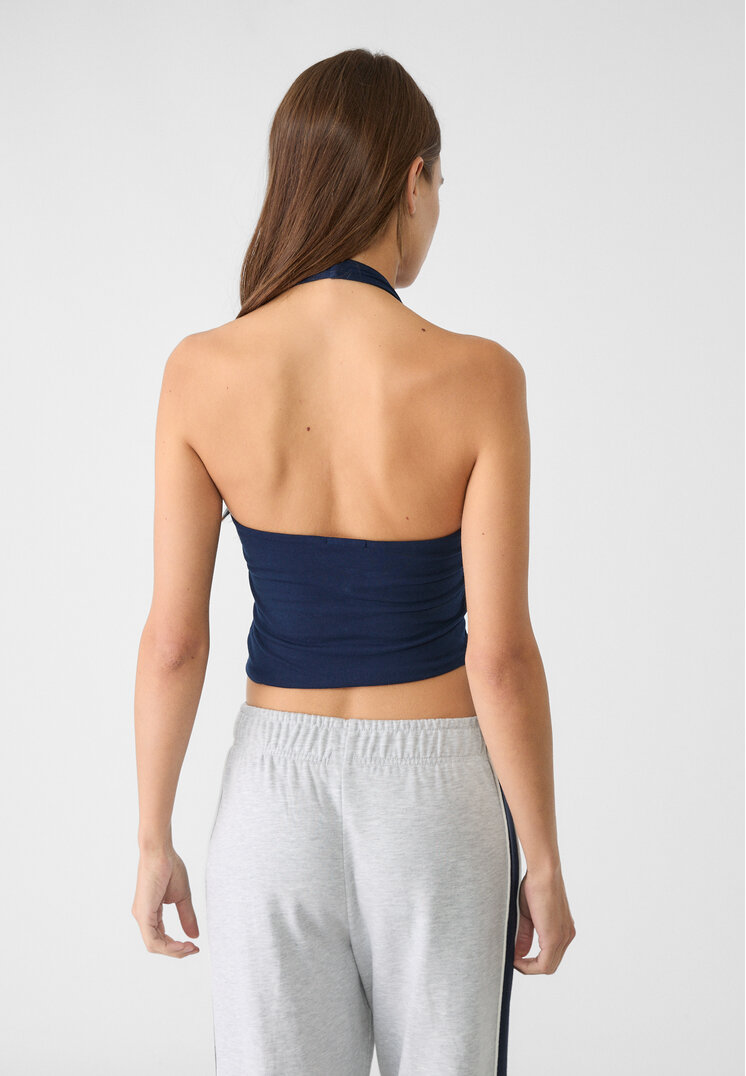 Stradivarius Halter crop top  Navy blue L