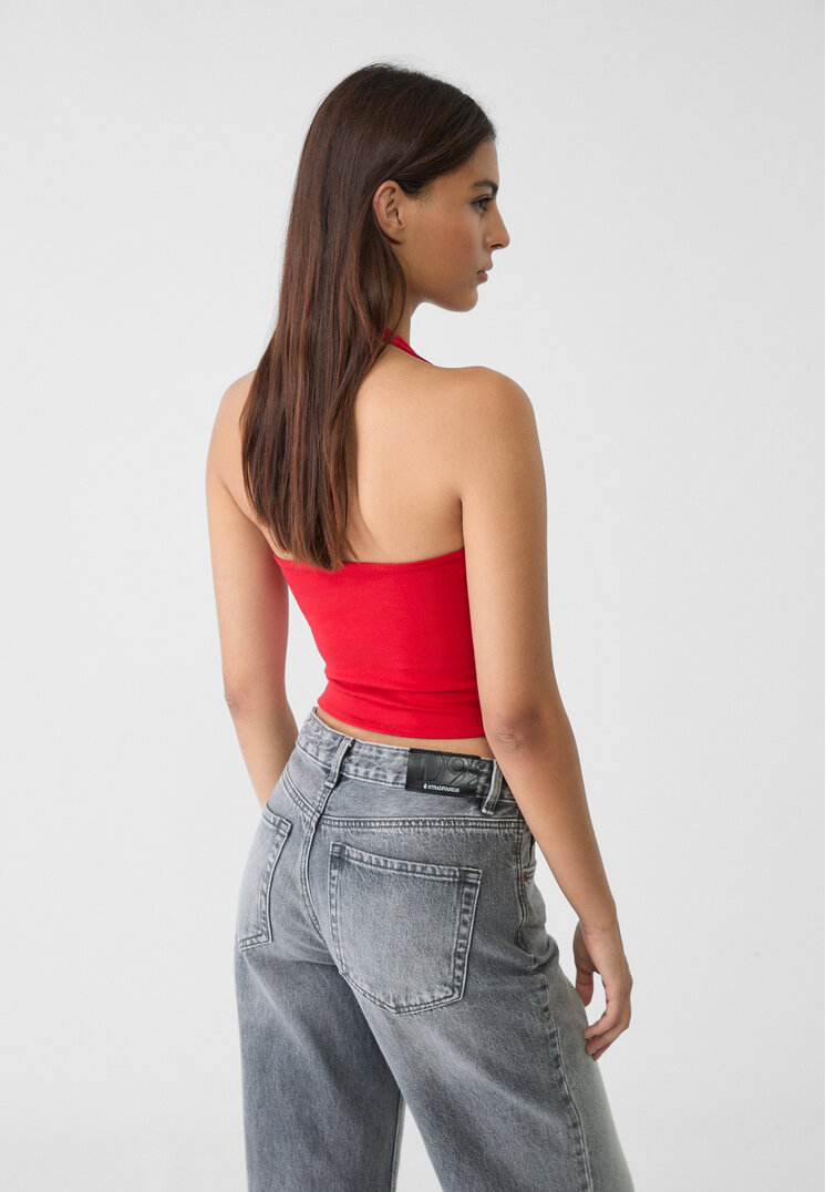 Stradivarius Halter crop top  Red S