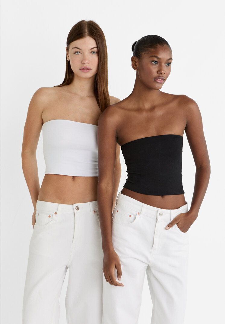 Stradivarius Set 2 Topuri Bandeau Negru Xs