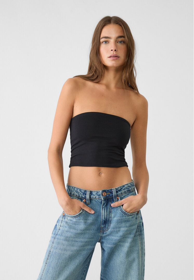 Stradivarius Top Bandeau Negru M
