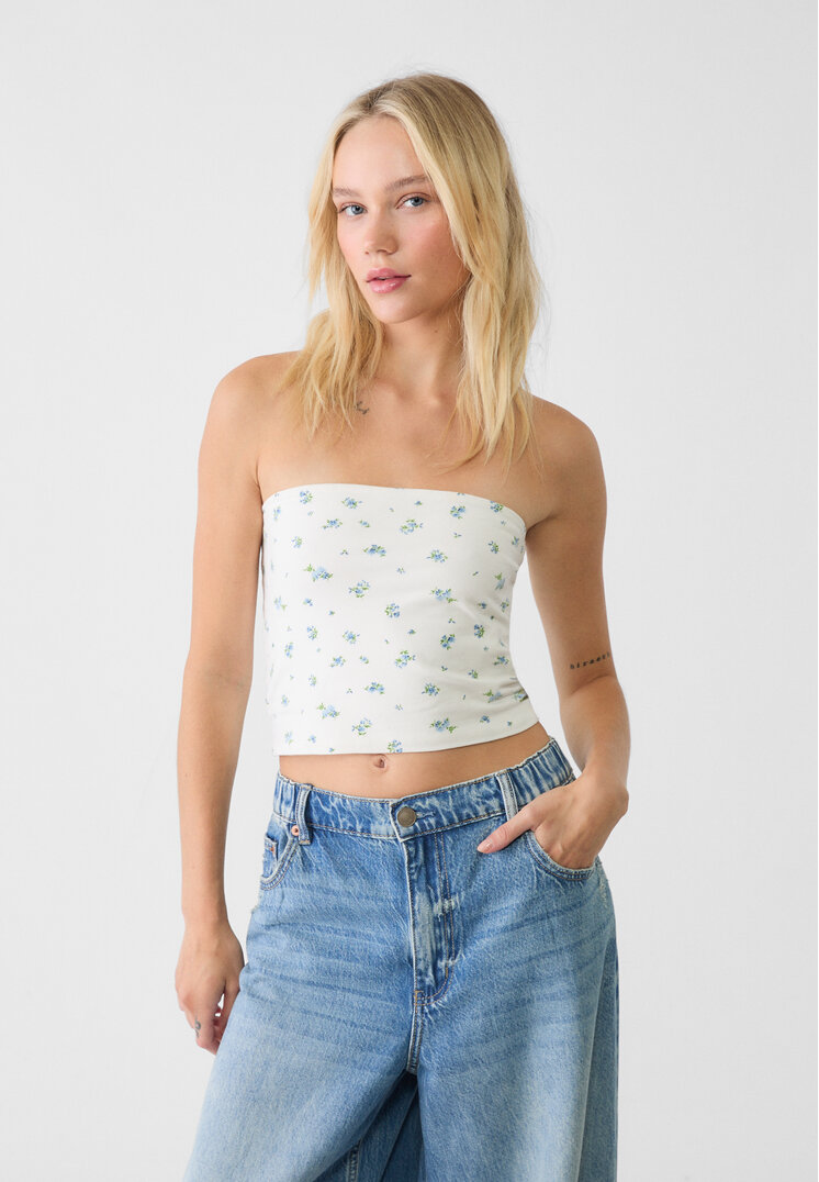 

Stradivarius Bandeau-Top mit Print Weiß XS