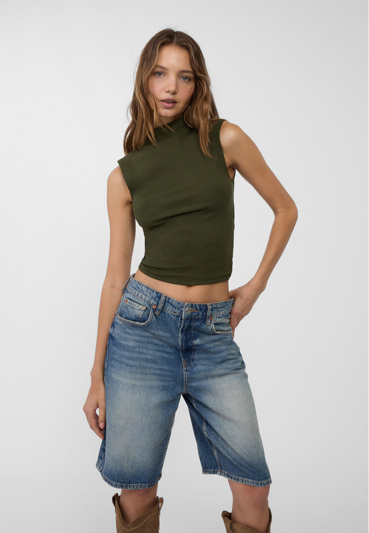 Stradivarius Tricou Cu Guleraș Xs