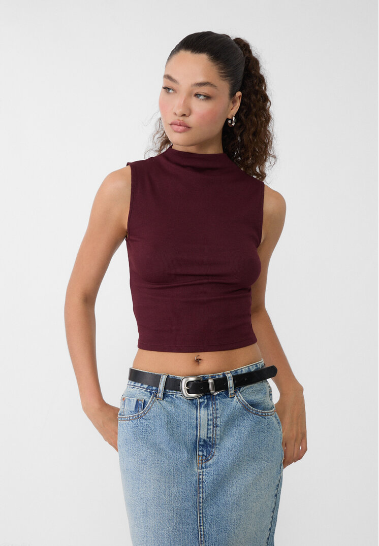 Stradivarius Tricou Cu Guleraș Mov M
