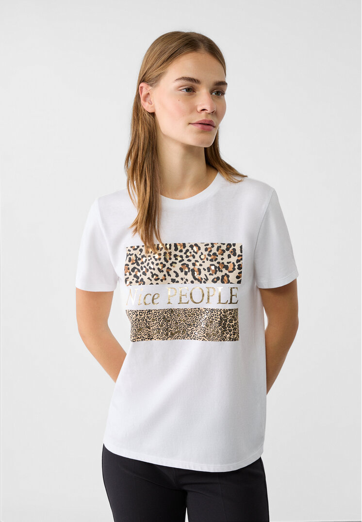 Stradivarius Tricou Cu Animal Print Metalizat Alb S