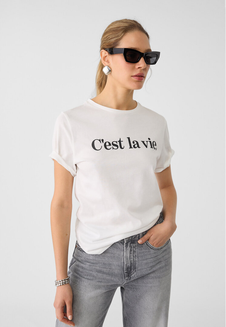 Stradivarius Tricou Cu Text Imprimat Negru L