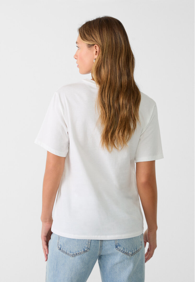Stradivarius Frida Kahlo T-shirt with embroidery White L