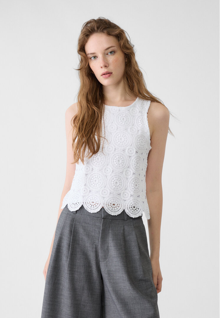 Stradivarius Tricou Fără Mâneci Cu Efect Croșetat Alb Xs