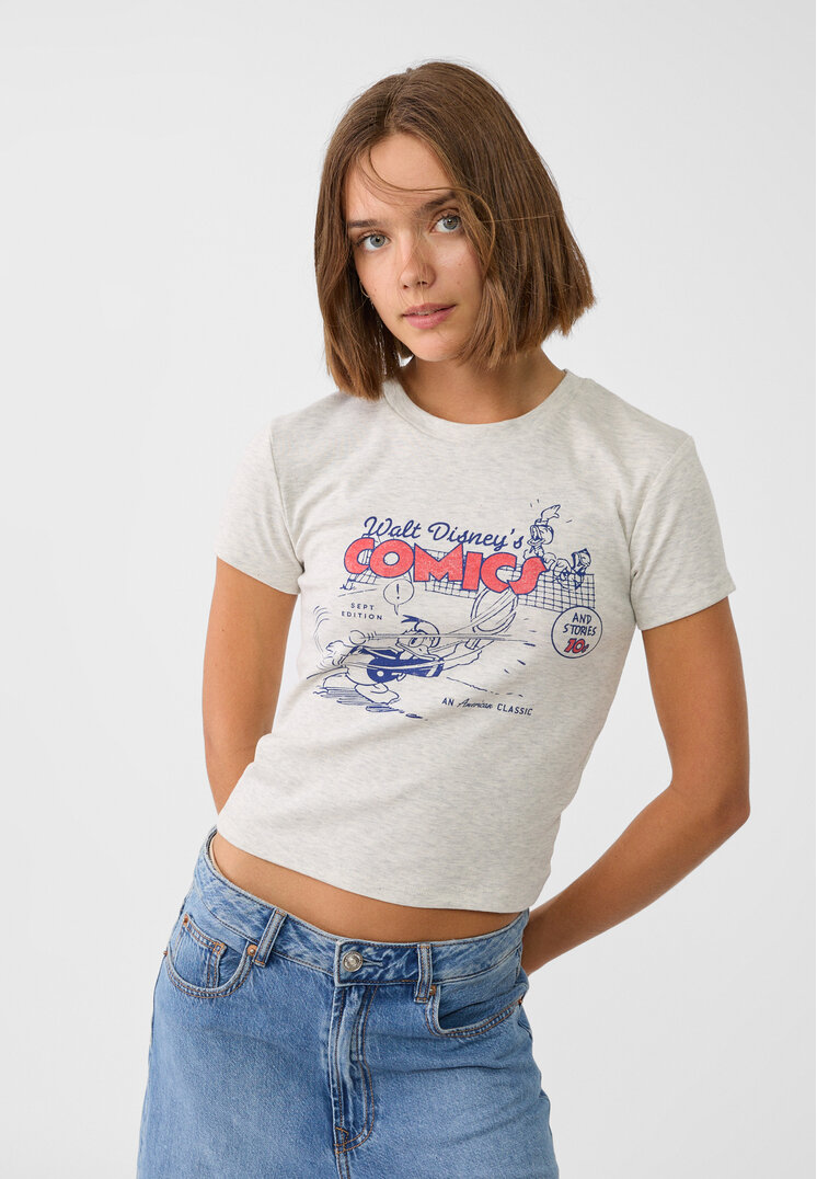 Stradivarius Tricou Mickey Mouse Gris Amestec M